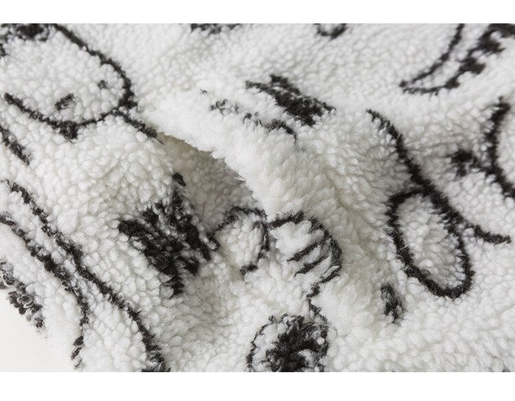 Lambswool Parkas Winter Jacket Men Dinosaur Graffiti Fuzzy Casual Fashion Hip Hop Baggy Oversized Coat Couple Outerwear