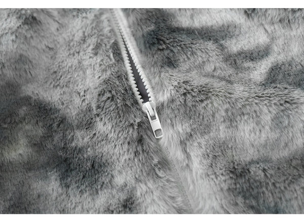 Faux Fur Fleece Winter Jacket Men Tie Dye Printed Fuzzy Jackets Casual Hip Hop Baggy Warm Zipper Coats Couple Outerwear