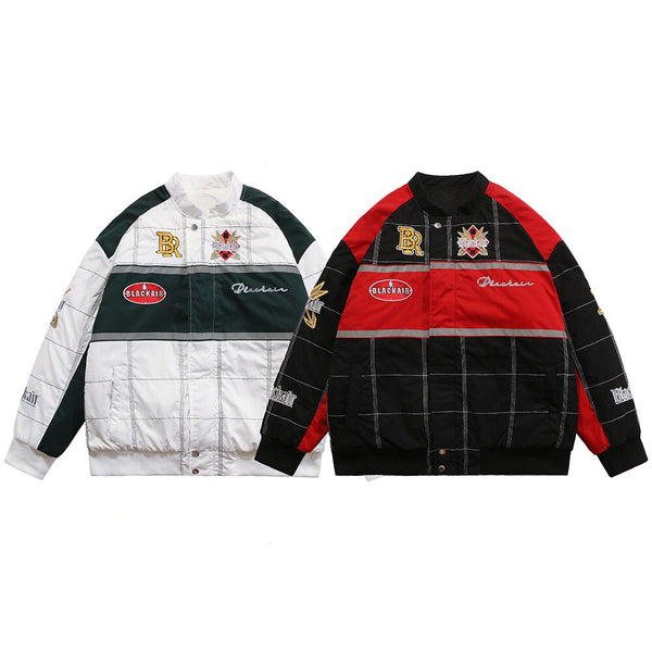 Thicken Baseball Jacket Men Plaid Embroidery Button Bomber Coat Winter Fashion High Street Oversized Jackets Streetwear