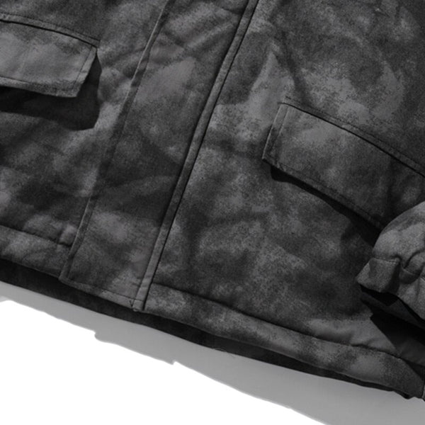Hooded Parkas Winter Jacket Men Tie Dye Print Cargo Coats Jackets Retro Distressed Fashion Thicken Padded Outerwear Men