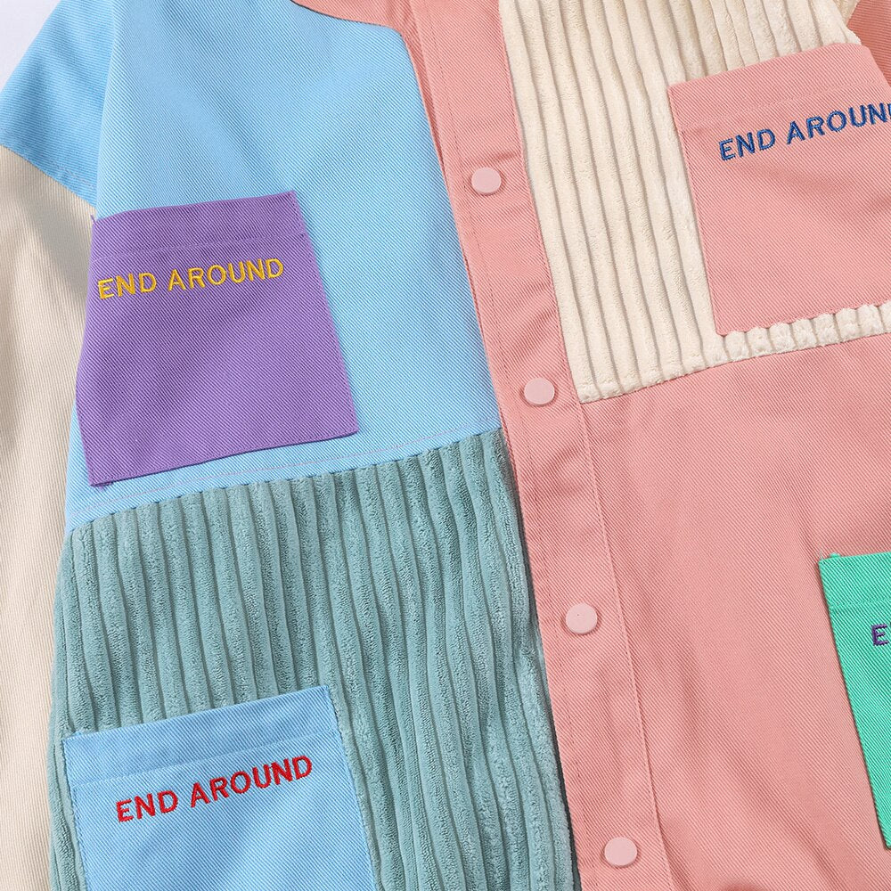 Jacket Men Colorful Patchwork Coat High Street College Style Outwear Youthful Vitality Hipster Casual Couple Streetwear