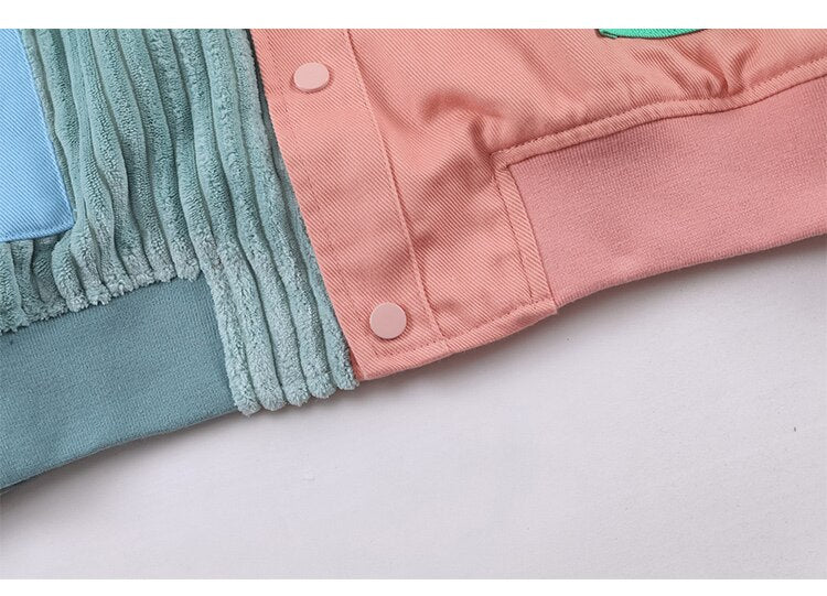 Jacket Men Colorful Patchwork Coat High Street College Style Outwear Youthful Vitality Hipster Casual Couple Streetwear