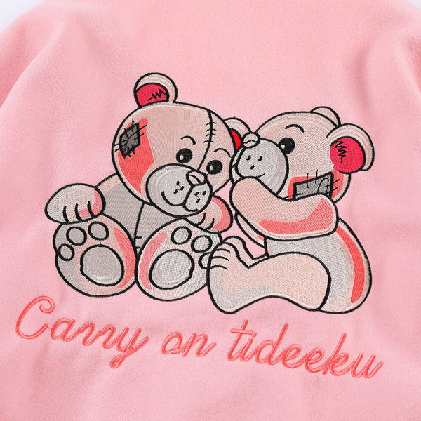 Varsity Jacket Men Bear Embroidery Patchwork Color Bomber Coats Couple Loose High Street Hipster Baseball Jacket Autumn