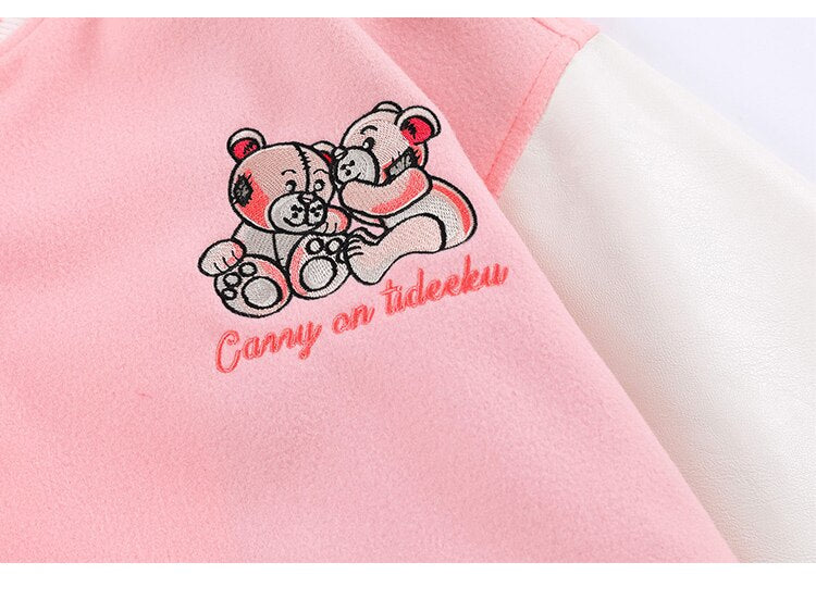 Varsity Jacket Men Bear Embroidery Patchwork Color Bomber Coats Couple Loose High Street Hipster Baseball Jacket Autumn