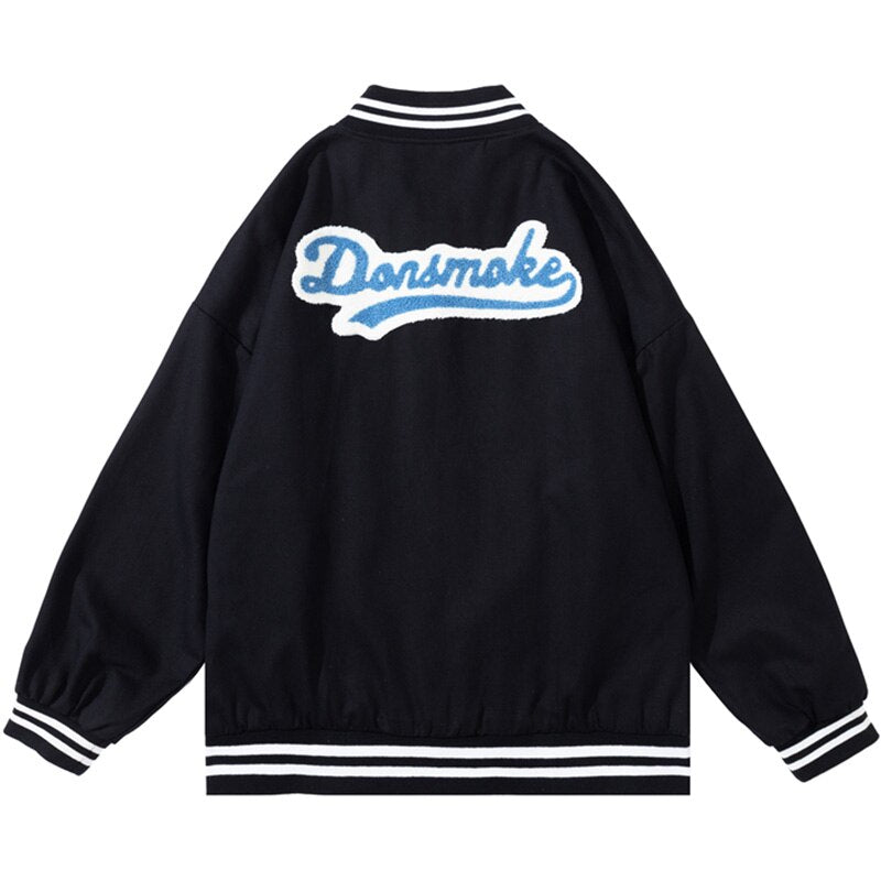 Track Jacket Men Cute Bear Furry Harajuku Letter Patch Varsity Jacket College Style High Street Couple Coat Streetwear