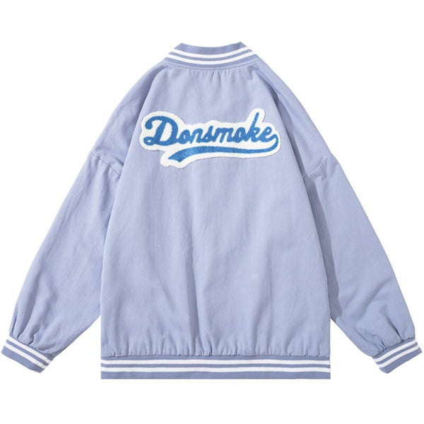 Track Jacket Men Cute Bear Furry Harajuku Letter Patch  Varsity Jacket College Style High Street Couple Coat Streetwear