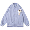 Track Jacket Men Cute Bear Furry Harajuku Letter Patch  Varsity Jacket College Style High Street Couple Coat Streetwear
