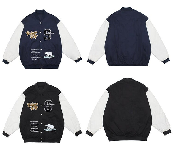 Winter Jacket Men Letter Animal Patch Embroidery Patchwork Thicken Coats Couple Baggy High Street College Style Outwear