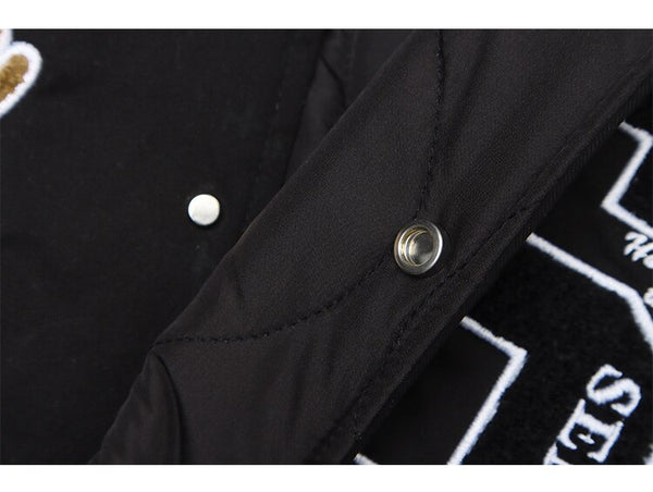 Winter Jacket Men Letter Animal Patch Embroidery Patchwork Thicken Coats Couple Baggy High Street College Style Outwear