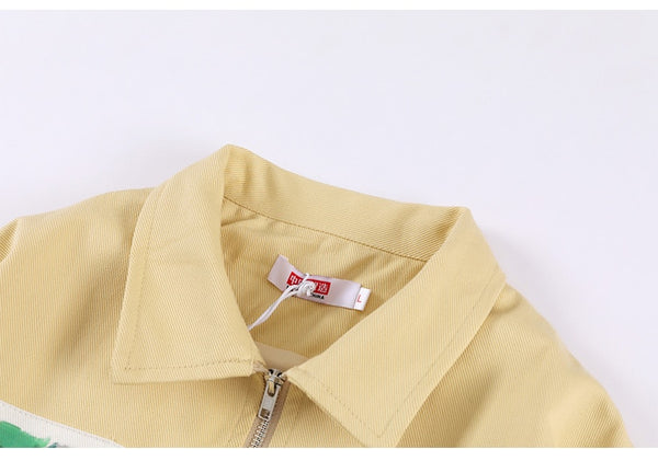 Jackets Men Cartoon Bear Graffiti Letter Print Turn-down Collar Coats Varsity Japanese Fashion All-match Outwear Couple