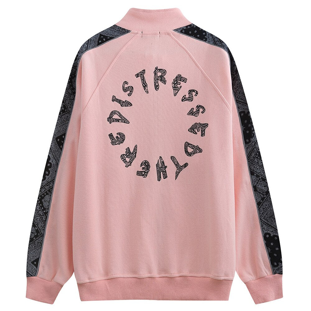 Zipper Jacket Men Retro Patchwork Letter Print Track Jackets Coat Autumn Pocket High Street All-match Streetwear Couple