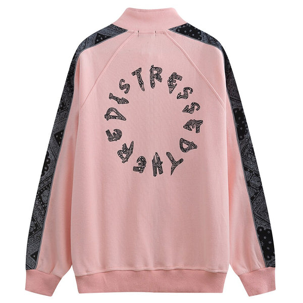 Zipper Jacket Men Retro Patchwork Letter Print Track Jackets Coat Autumn Pocket High Street All-match Streetwear Couple