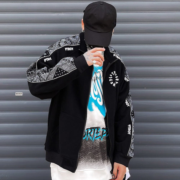 Zipper Jacket Men Retro Patchwork Letter Print Track Jackets Coat Autumn Pocket High Street All-match Streetwear Couple