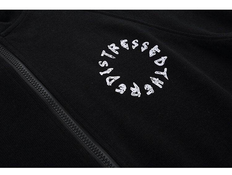 Zipper Jacket Men Retro Patchwork Letter Print Track Jackets Coat Autumn Pocket High Street All-match Streetwear Couple