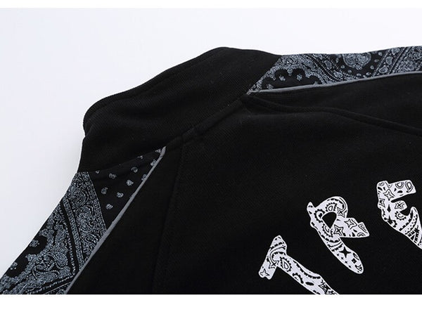 Zipper Jacket Men Retro Patchwork Letter Print Track Jackets Coat Autumn Pocket High Street All-match Streetwear Couple