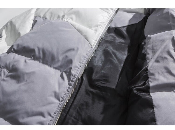 Parka Jacket Men Embroidery Patchwork Pocket Cotton Coat Winter Fashion High Street Cool Warm Cozy Zipper Outwear Black