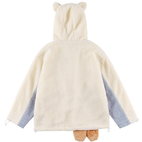 Lambswool Jacket Men Furry Bear Patchwork Outwear College Style All-match Hooded Coats Soft Cozy Warm Couple Streetwear