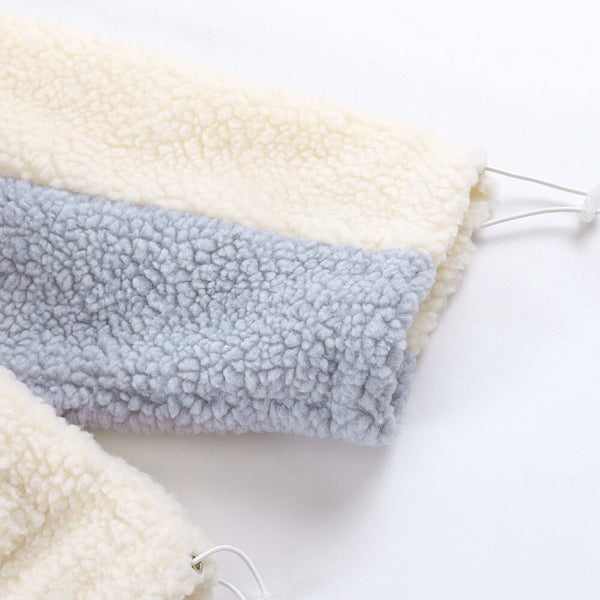 Lambswool Jacket Men Furry Bear Patchwork Outwear College Style All-match Hooded Coats Soft Cozy Warm Couple Streetwear