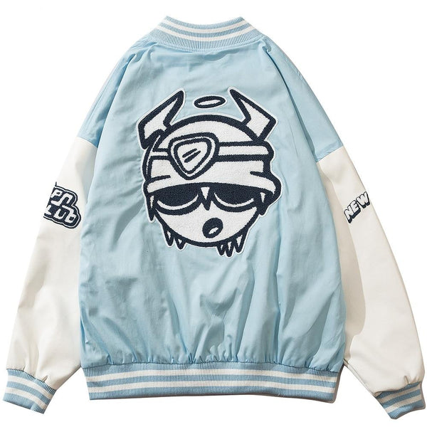 Varsity Jacket Men Furry Embroidery Patchwork Coats Couple Oversize Cozy Punk High Street Fashion Outwear Unisex Autumn