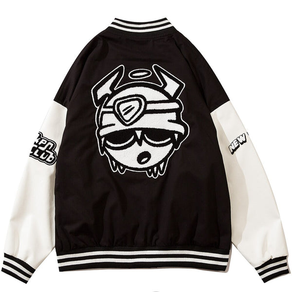 Varsity Jacket Men Furry Embroidery Patchwork Coats Couple Oversize Cozy Punk High Street Fashion Outwear Unisex Autumn