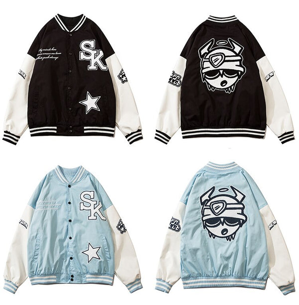 Varsity Jacket Men Furry Embroidery Patchwork Coats Couple Oversize Cozy Punk High Street Fashion Outwear Unisex Autumn