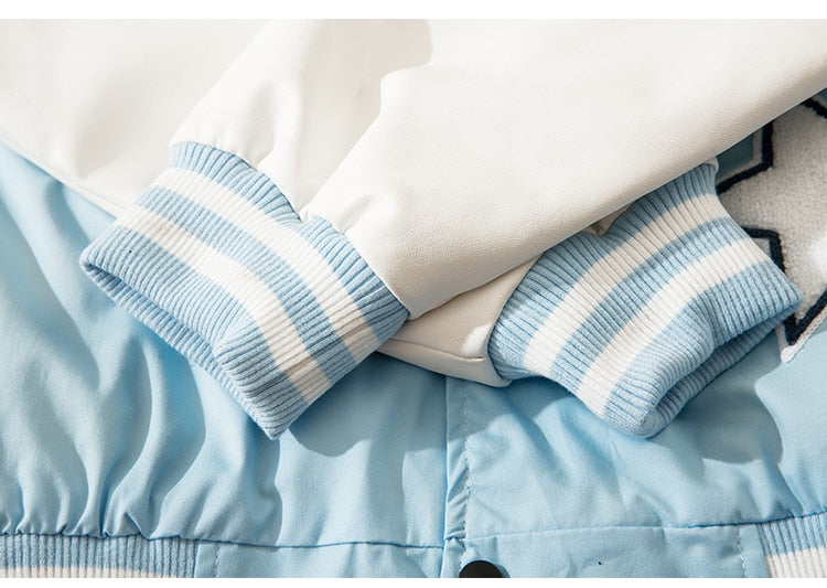 Varsity Jacket Men Furry Embroidery Patchwork Coats Couple Oversize Cozy Punk High Street Fashion Outwear Unisex Autumn