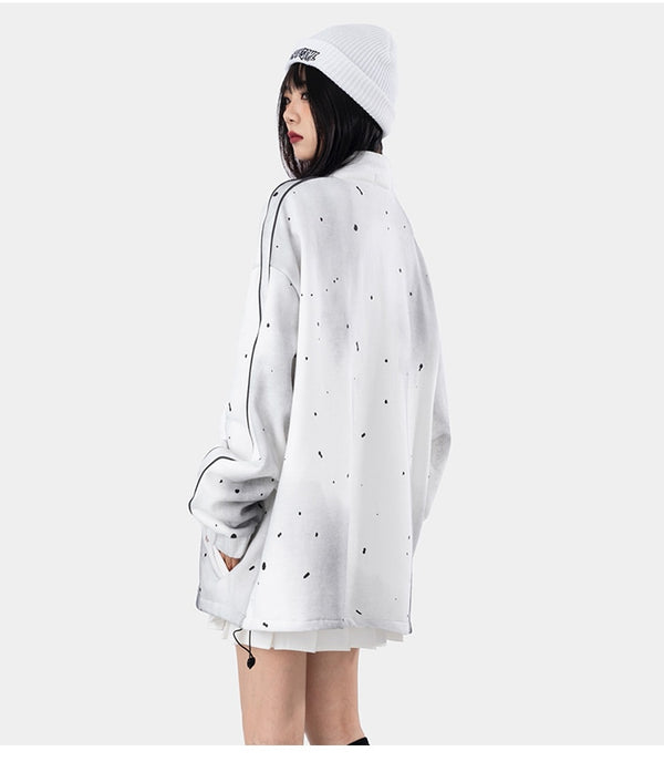 Jacket Men Watercolor Point Star Zipper Fleece College Style Coat Casual Japanese Loose Harajuku Fashion Outwear Couple