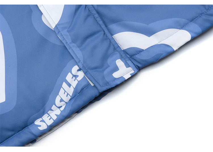 Hooded Winter Jacket Men Cartoon Graphic Print Cotton Zipper Coat Couple Harajuku Fashion Oversized Windbreaker Outwear