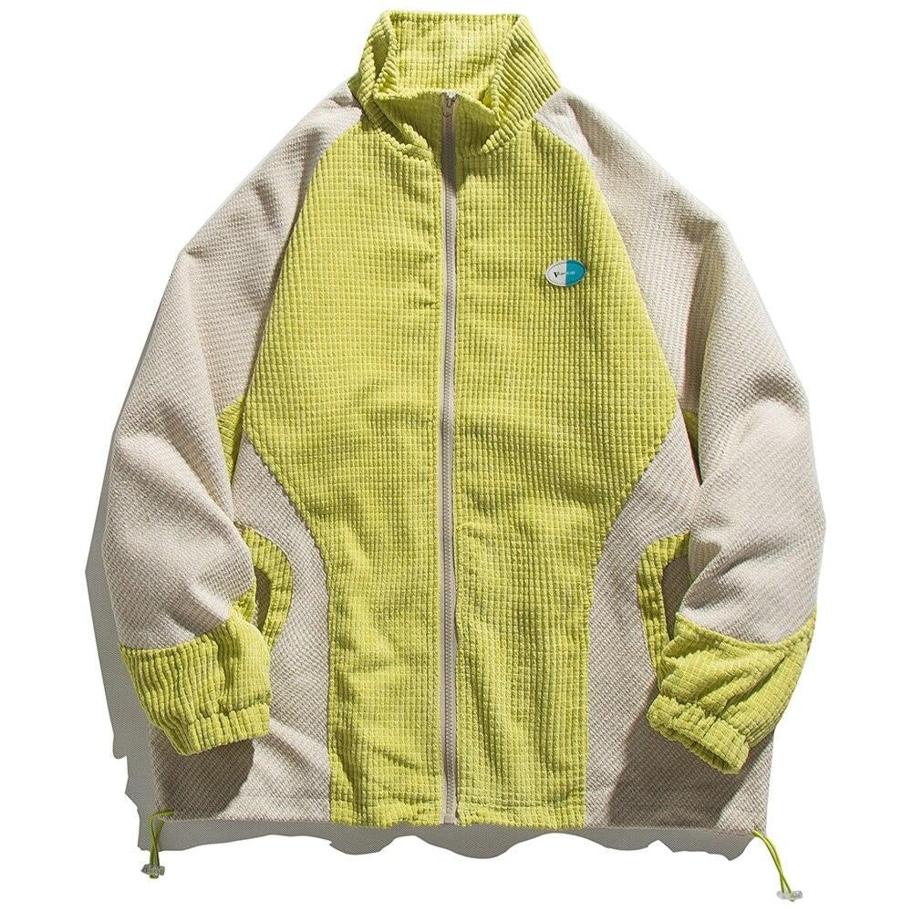 Track Jacket Men Color Block Drawstring Zipper Coats Autumn Loose Cozy Retro Harajuku Fashion Outwear Couple Streetwear