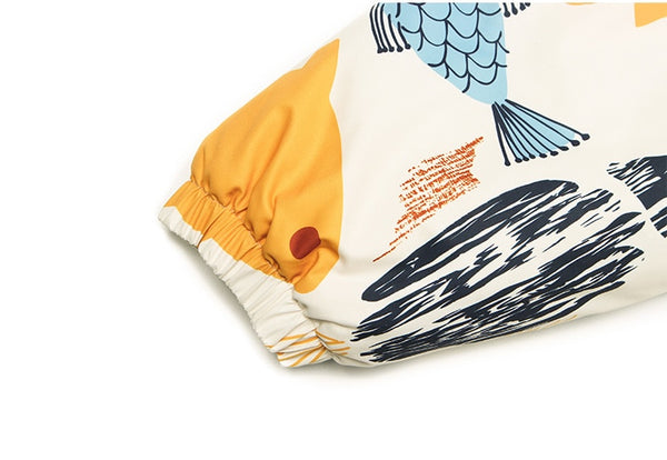 Winter Jacket Men Colorful Cartoon Fish Print Hooded Coat Zipper Casual High Street Harajuku Windbreaker Couple Outwear