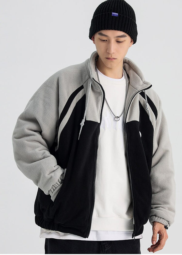 Jacket Men Letter Embroidery Color Block Soft Cozy Zipper Coats Unisex Casual Retro Simple Fashion Thick Outwear Winter