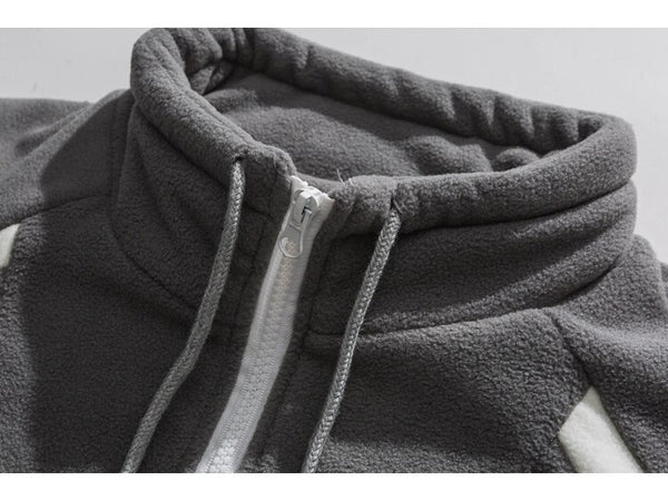 Jacket Men Letter Embroidery Color Block Soft Cozy Zipper Coats Unisex Casual Retro Simple Fashion Thick Outwear Winter