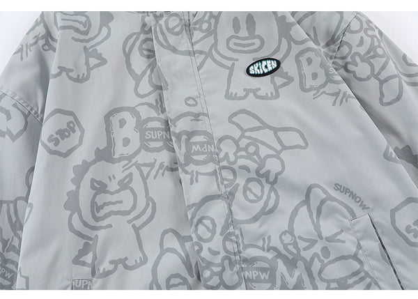 Funny Cute Cartoon Print Hooded Jacket Men Zipper Loose Harajuku High Street Fashion Windbreaker Coat Couple Streetwear