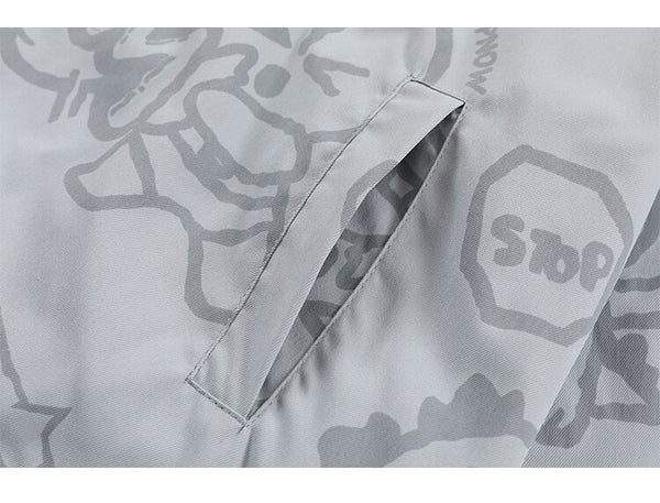 Funny Cute Cartoon Print Hooded Jacket Men Zipper Loose Harajuku High Street Fashion Windbreaker Coat Couple Streetwear