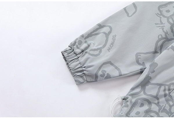 Funny Cute Cartoon Print Hooded Jacket Men Zipper Loose Harajuku High Street Fashion Windbreaker Coat Couple Streetwear