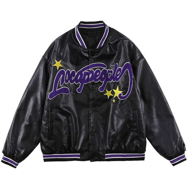 Jacket Men Furry Letter Star Leather Oversized Bomber Coats Couple All-match College Style High Street Baseball Outwear