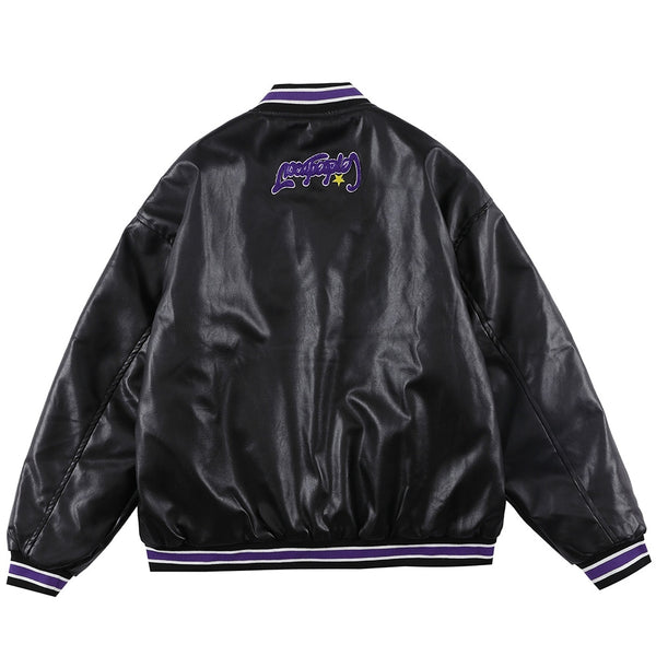 Jacket Men Furry Letter Star Leather Oversized Bomber Coats Couple All-match College Style High Street Baseball Outwear