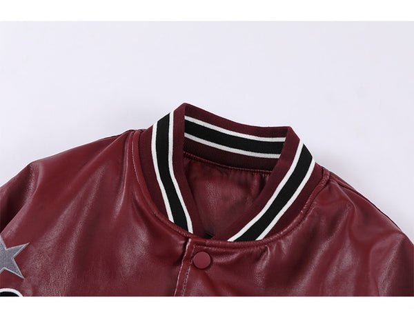 Jacket Men Furry Letter Star Leather Oversized Bomber Coats Couple All-match College Style High Street Baseball Outwear
