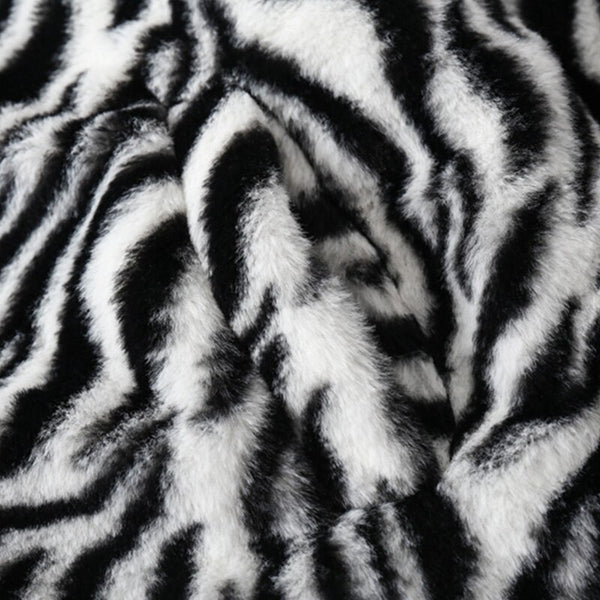 Winter Jacket Men Heart Embroidery Zebra Striped Print Zipper Coats Hip Hop Retro Hipster Loose Soft Fuzzy Warm Outwear