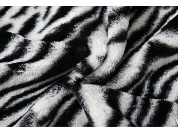 Winter Jacket Men Heart Embroidery Zebra Striped Print Zipper Coats Hip Hop Retro Hipster Loose Soft Fuzzy Warm Outwear