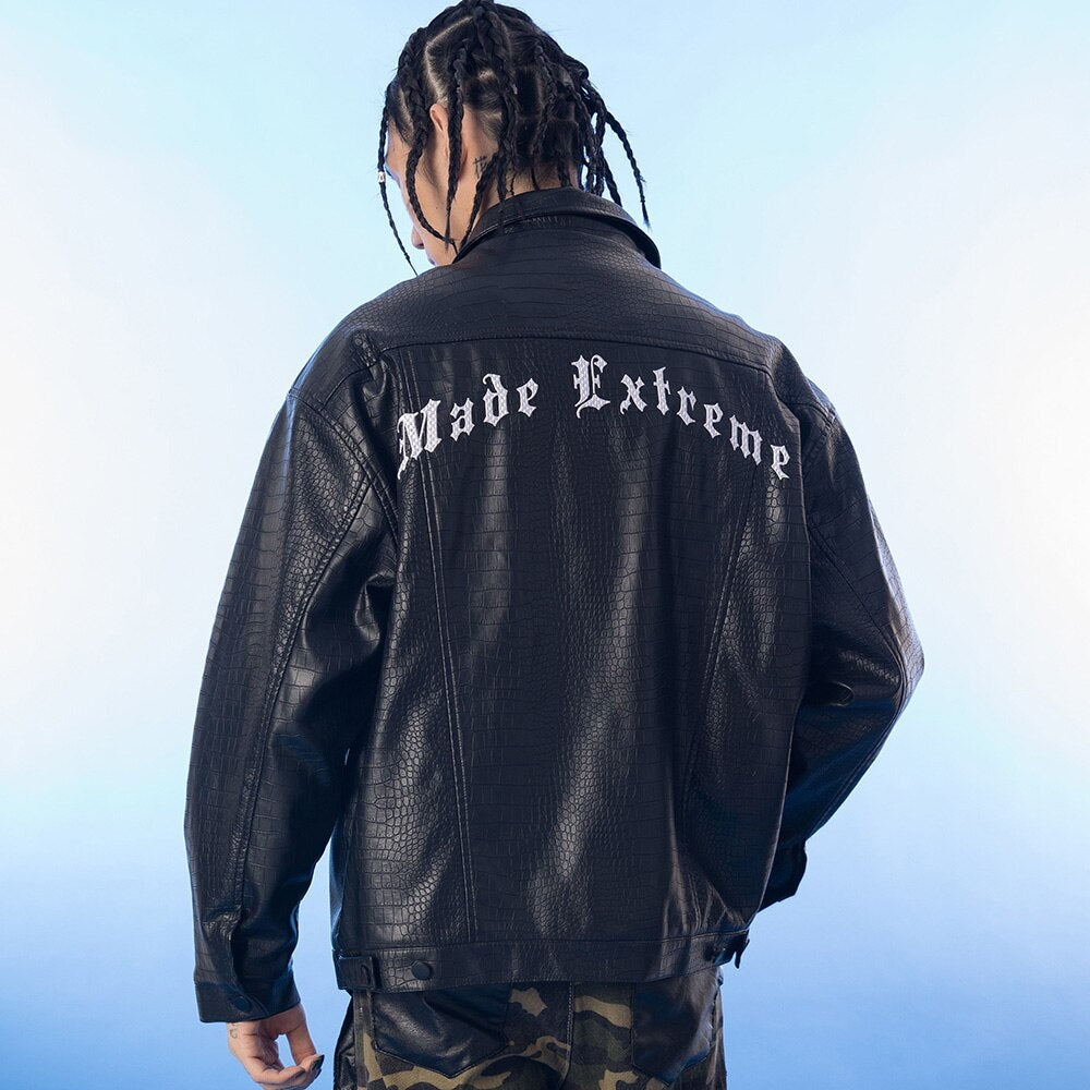 Leather Parkas Jackets Men Pockets Thick Black Motorcycle Jacket Vintage High Street Punk Fashion Turn-down Collar Coat