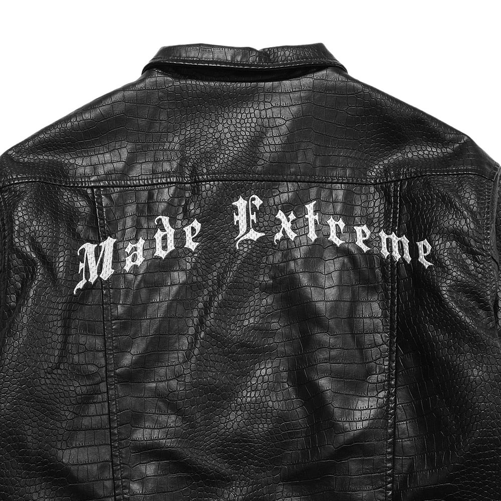 Leather Parkas Jackets Men Pockets Thick Black Motorcycle Jacket Vintage High Street Punk Fashion Turn-down Collar Coat