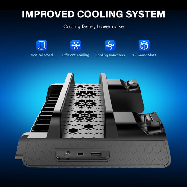 PS4/PS4 Slim/PS4 Pro Vertical Cooling Stand Dual Controller Station Charger Game Storage Cooling Fan For SONY Playstation 4