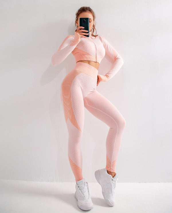 Seamless Yoga Sets Women Fitness Gym Clothing Long Sleeve Shirts High Waist Running Leggings Workout Pants Sports Suits