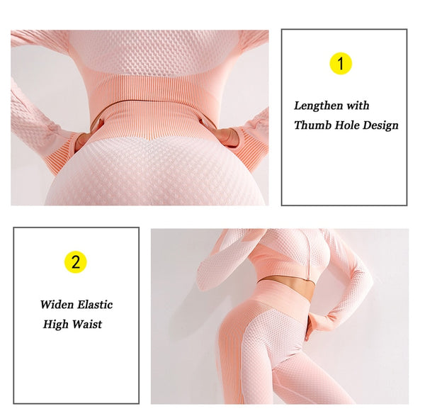 Seamless Yoga Sets Women Fitness Gym Clothing Long Sleeve Shirts High Waist Running Leggings Workout Pants Sports Suits