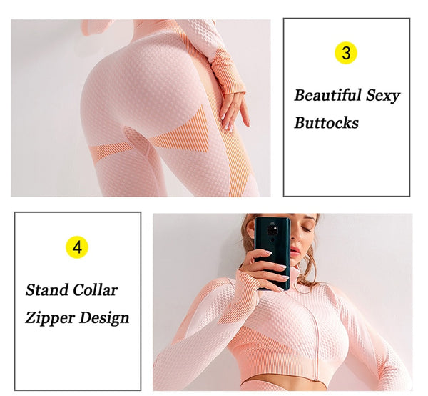 Seamless Yoga Sets Women Fitness Gym Clothing Long Sleeve Shirts High Waist Running Leggings Workout Pants Sports Suits