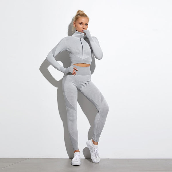 Seamless Yoga Sets Women Fitness Gym Clothing Long Sleeve Shirts High Waist Running Leggings Workout Pants Sports Suits