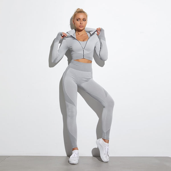 Seamless Yoga Sets Women Fitness Gym Clothing Long Sleeve Shirts High Waist Running Leggings Workout Pants Sports Suits