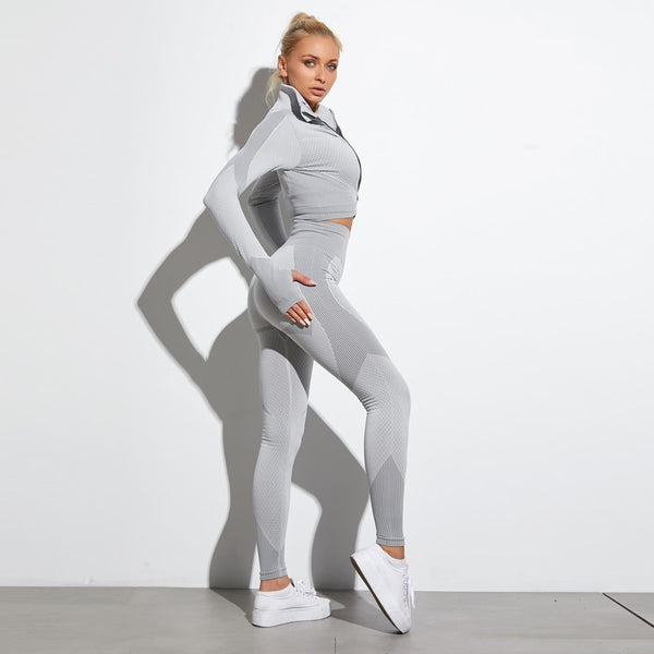 Seamless Yoga Sets Women Fitness Gym Clothing Long Sleeve Shirts High Waist Running Leggings Workout Pants Sports Suits