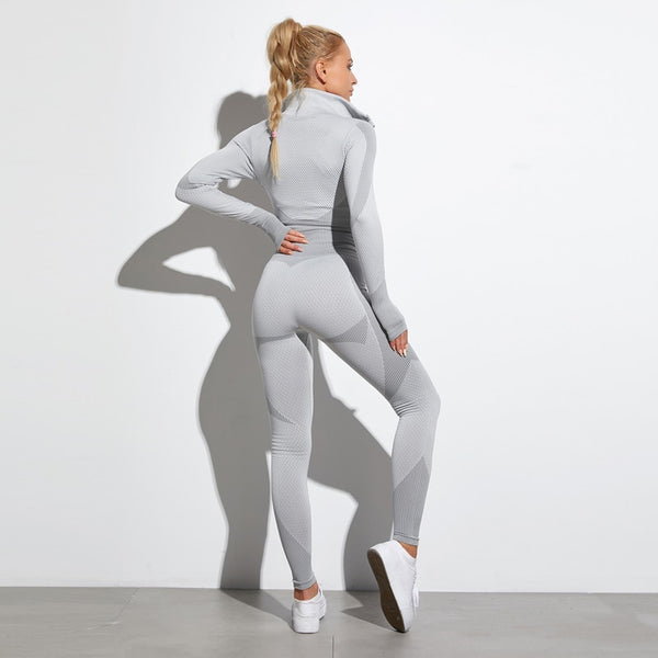 Seamless Yoga Sets Women Fitness Gym Clothing Long Sleeve Shirts High Waist Running Leggings Workout Pants Sports Suits